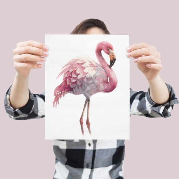 Watercolor Flamingo Wall Art Print, Unframed - Vibrant Tropical Elegance - Picture 4 of 7